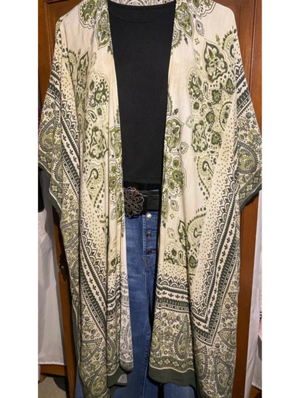 Green and cream kimono/vest